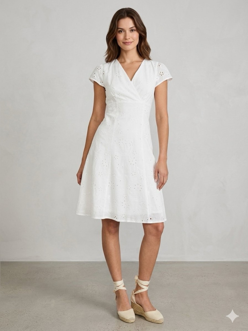NWT Maggy London Ivory Embroidered Eyelet V-Neck Cap Sleeve Dress Size 10